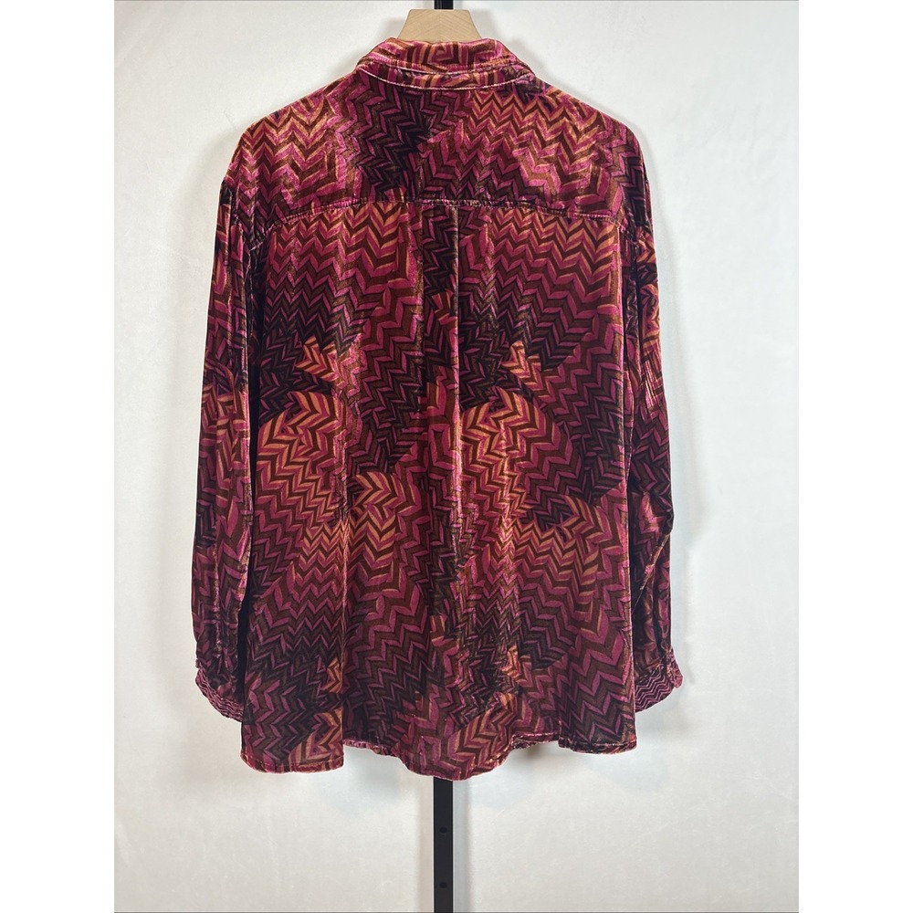Johnny Was Belle Velvet Oversized Shirt Womens XL Colorful Button Up Silk Blend - Picture 7 of 11